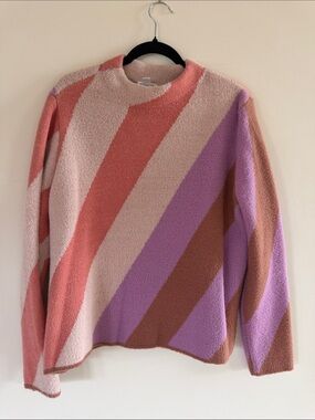 Tribal Diagonal Stripe Crewneck Sweater in Coral, Lavender & Cream